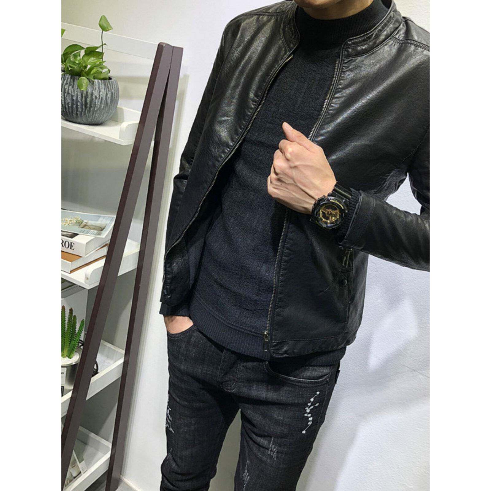 香港真皮皮衣男春秋季韩版潮流帅气机车高级感夹克棉羊皮男士外套