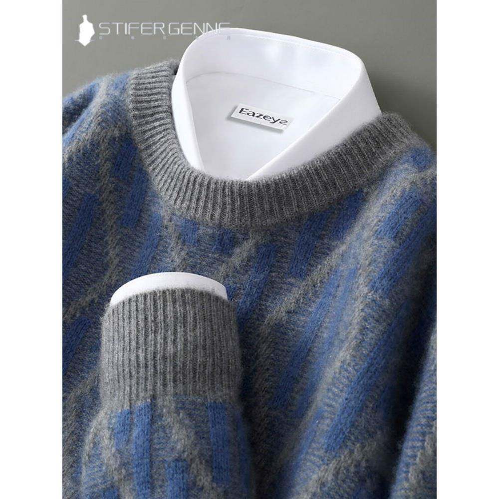 STIFER GENNE羊绒衫男100纯羊绒秋冬季双股加厚高端男士针织毛衣