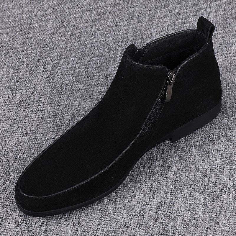 日常百搭翻毛皮高帮切尔西马丁靴男士新款英伦风双拉链休闲皮鞋子