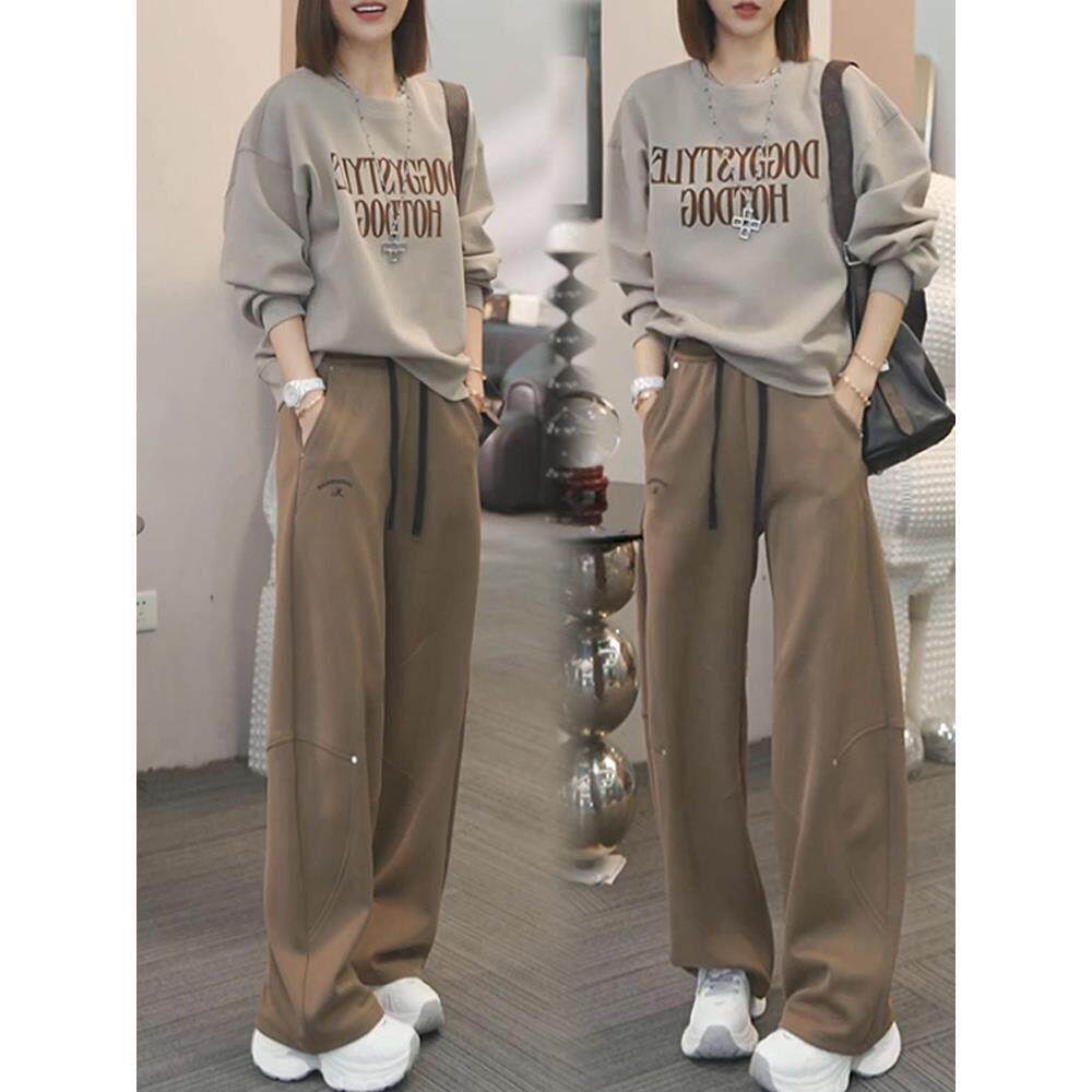 香港高级感套装女2025冬季新款字母印花长袖卫衣阔腿休闲裤两件套