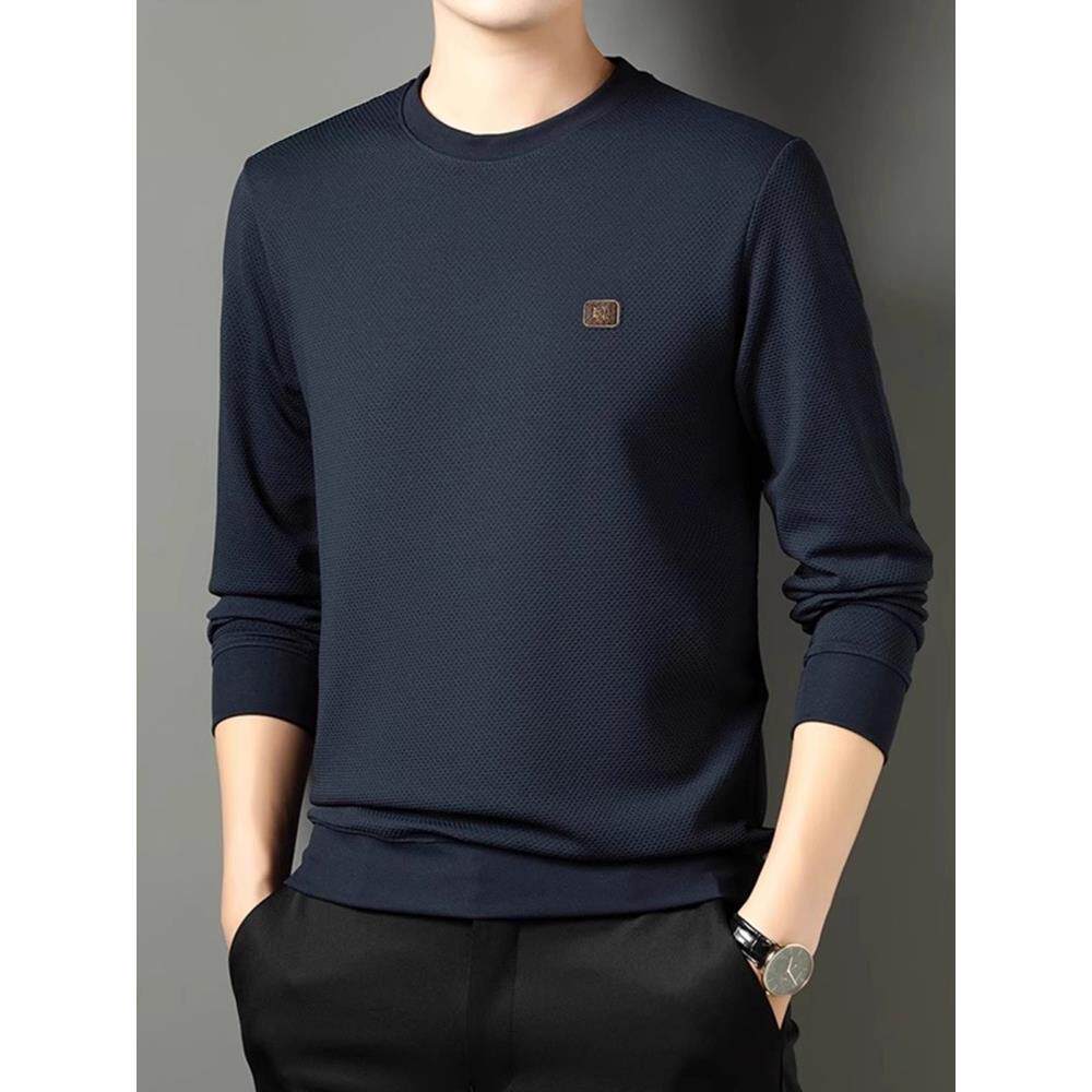 高端男士卫衣2025新款春秋季休闲长袖t恤男款圆领打底衫冬装加绒