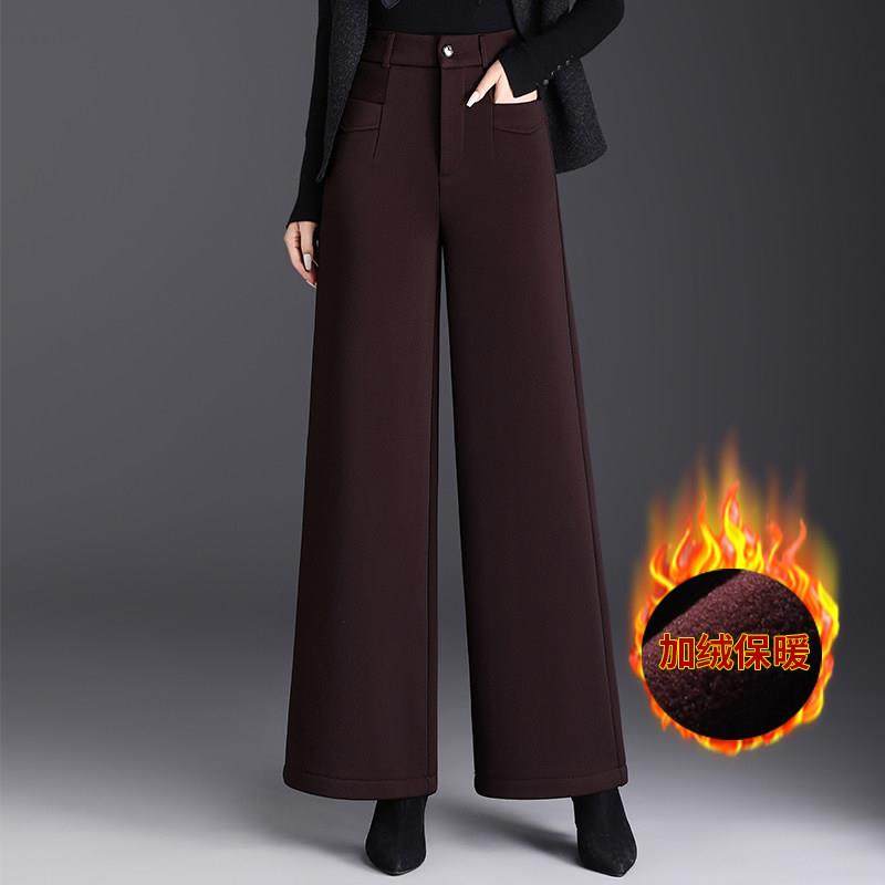 高档轻奢加绒窄版阔腿裤女新款爆款垂感加厚洋气妈妈小个子直筒裤