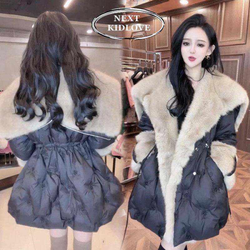 香港高级感大毛领中长款羽绒服女加厚保暖刺绣小香风大衣外套冬款