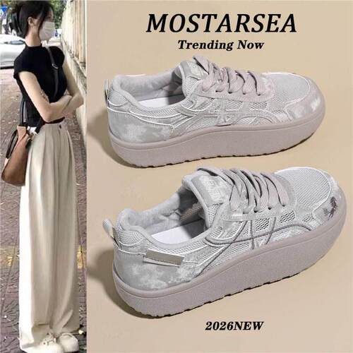 Mostarsea 时尚百搭~ 网面透气休闲鞋女夏2026爆款厚底德训小白鞋