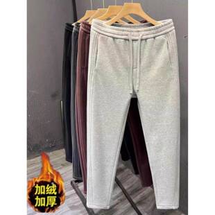 香港加绒休闲裤男士冬季保暖直筒微阔运动裤加厚裤子潮流青年装