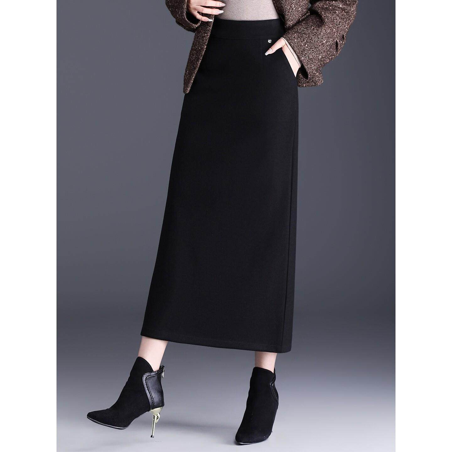 高级感加厚毛呢半身裙女2025秋冬垂感直筒包臀裙修身显瘦西装长裙