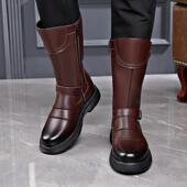 马靴男真皮长筒靴长靴英伦风棉靴冬季 加绒马丁靴机车骑士靴子 新款