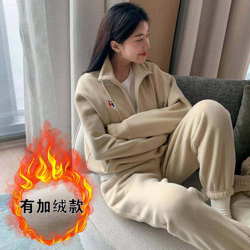 欧洲站休闲运动套装女秋冬2025年新款时尚洋气加绒加厚卫衣两件套
