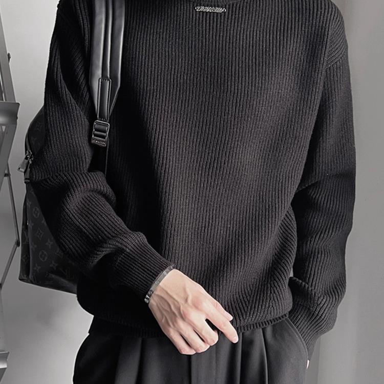 Home Daily~韩式毛衣男秋冬季针织衫宽松简约长袖半高领打底衫男