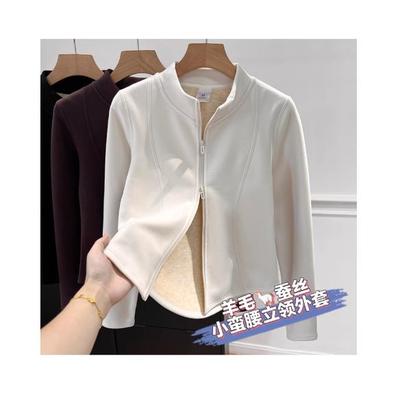 专柜立领小蛮腰发热双面绒开衫外套女秋冬季修身显瘦防风保暖上衣