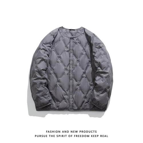 Mostarsea~轻薄内胆纯色羽绒服秋冬短款时尚保暖无领宽松上衣外套