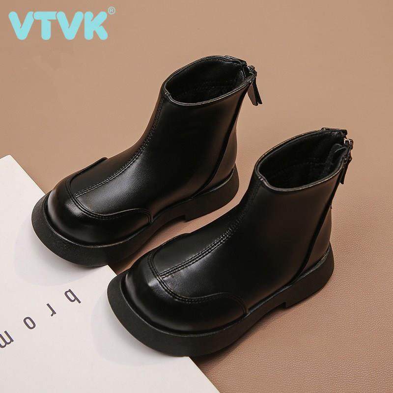 VTVK真皮女童马丁靴2025秋冬新款儿童英伦加绒保暖皮靴公主短靴子