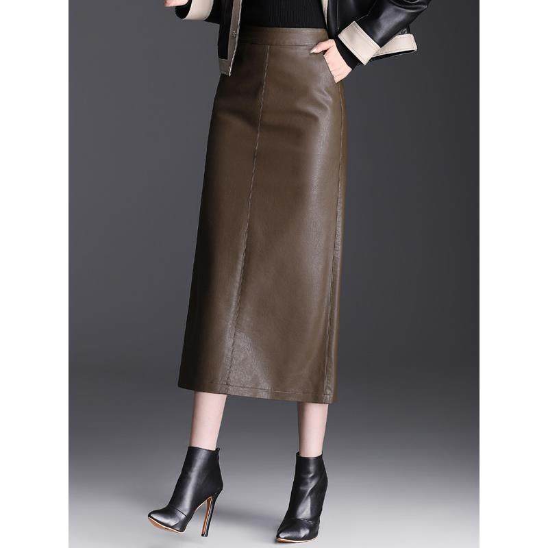 高级感美拉德皮裙女2025秋冬直筒显瘦开叉一步裙半身裙气质包臀裙