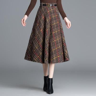 复古格子加厚半身裙女20205秋冬水貂绒显瘦A字小个子超好看百褶裙