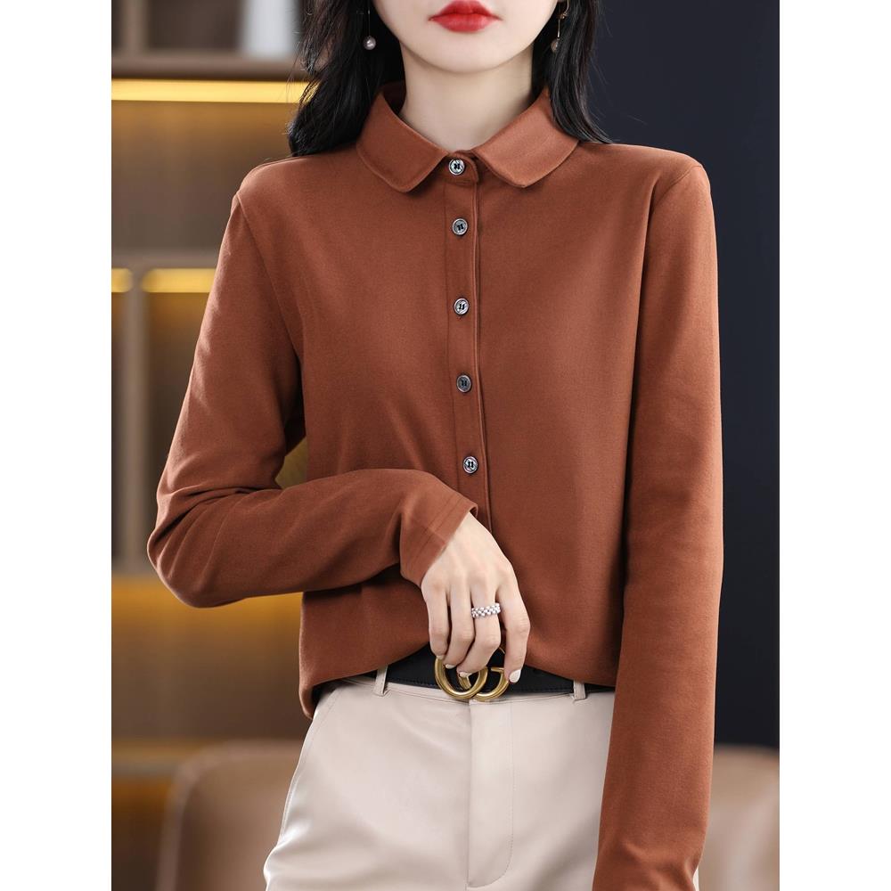 POLO领气质休闲长袖衬衫女2025秋冬新款时尚设计小众翻领休闲衬衣