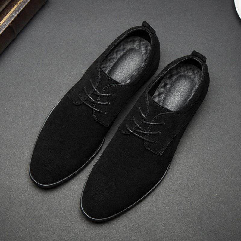 2025秋冬新款真皮磨砂尖头男鞋翻毛皮鞋男百搭透气牛反绒皮休闲鞋