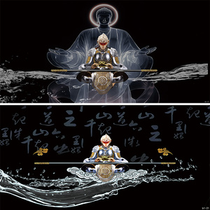 新款立体壁纸齐天大圣舍得背景贴纸正面带胶Ai壁画3D尺寸定制