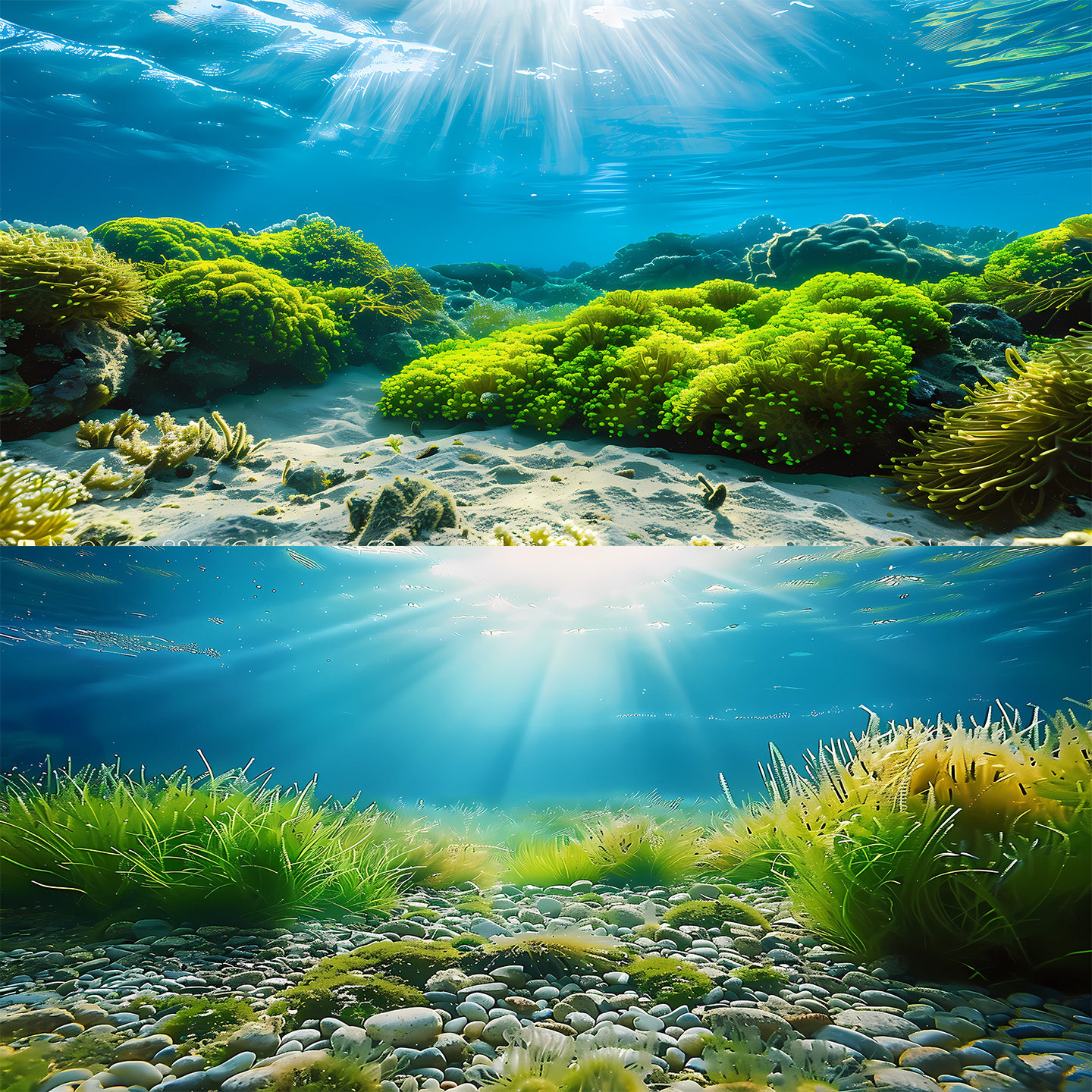 新款鱼缸背景画背景贴水中绿植缸外贴3D高清装饰尺寸定制