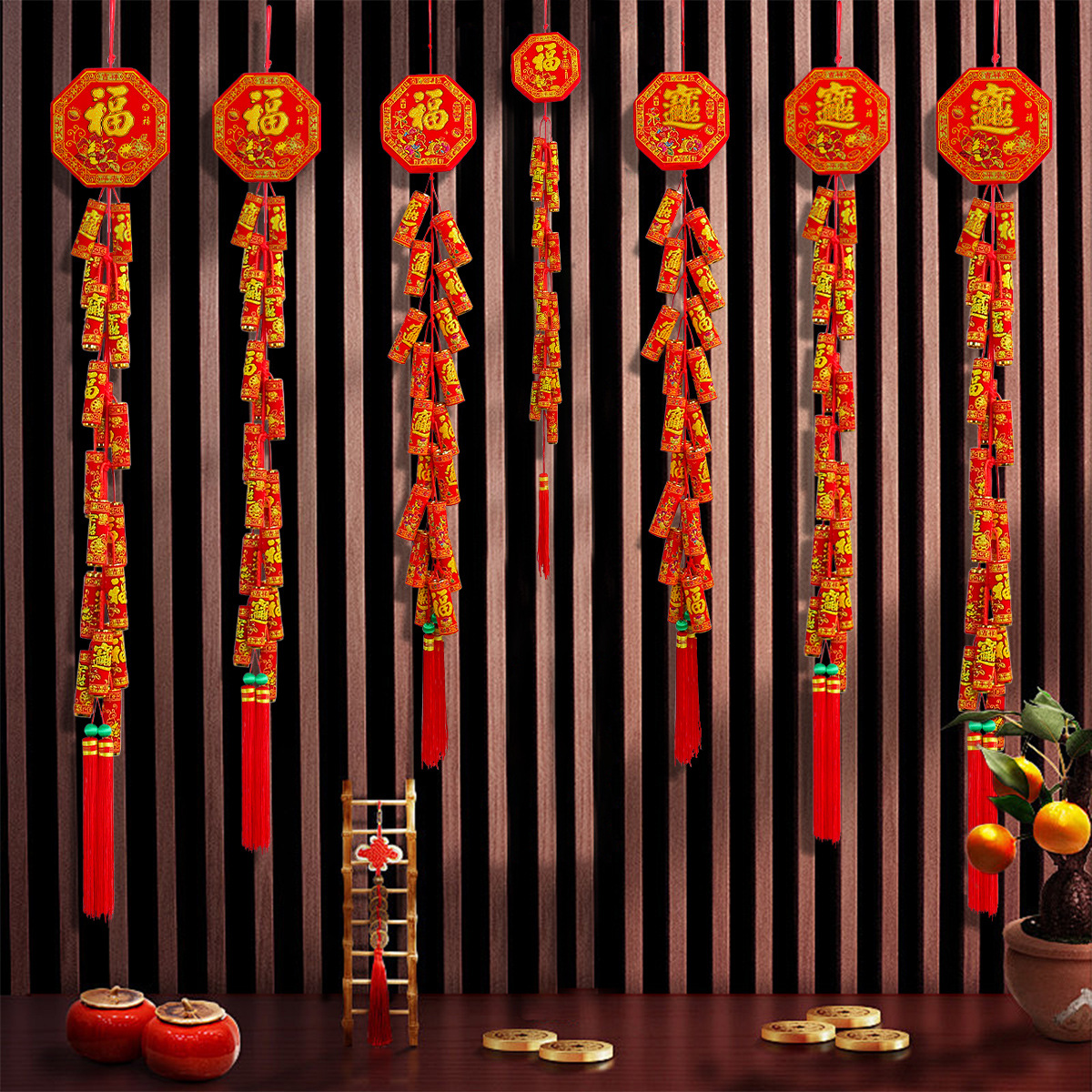 新年鞭炮装饰挂件春节炮竹挂串过年酒店商场喜庆布置仿真鞭炮串
