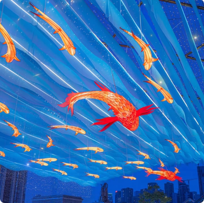 风动纱幔餐厅海洋主题吊顶装饰