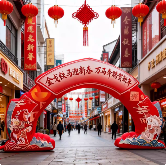 2026春节拱门气模商场店铺开业活动气模定制马年卡通充气气模摆件
