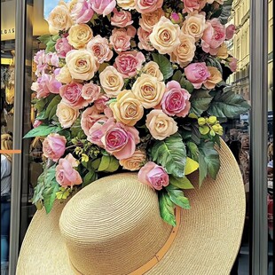 春季仿真花草帽蝴蝶结巨型茶杯商场店铺美陈装饰摆件巨型花朵装置