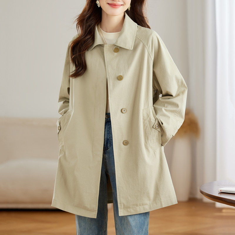 2025新款秋冬季风衣外套女中长款气质宽松休闲夹克卡其色大衣春秋