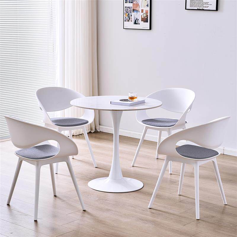 北欧简约岩板洽谈桌椅组合展会接待休闲小圆桌商务咨询白色桌椅子