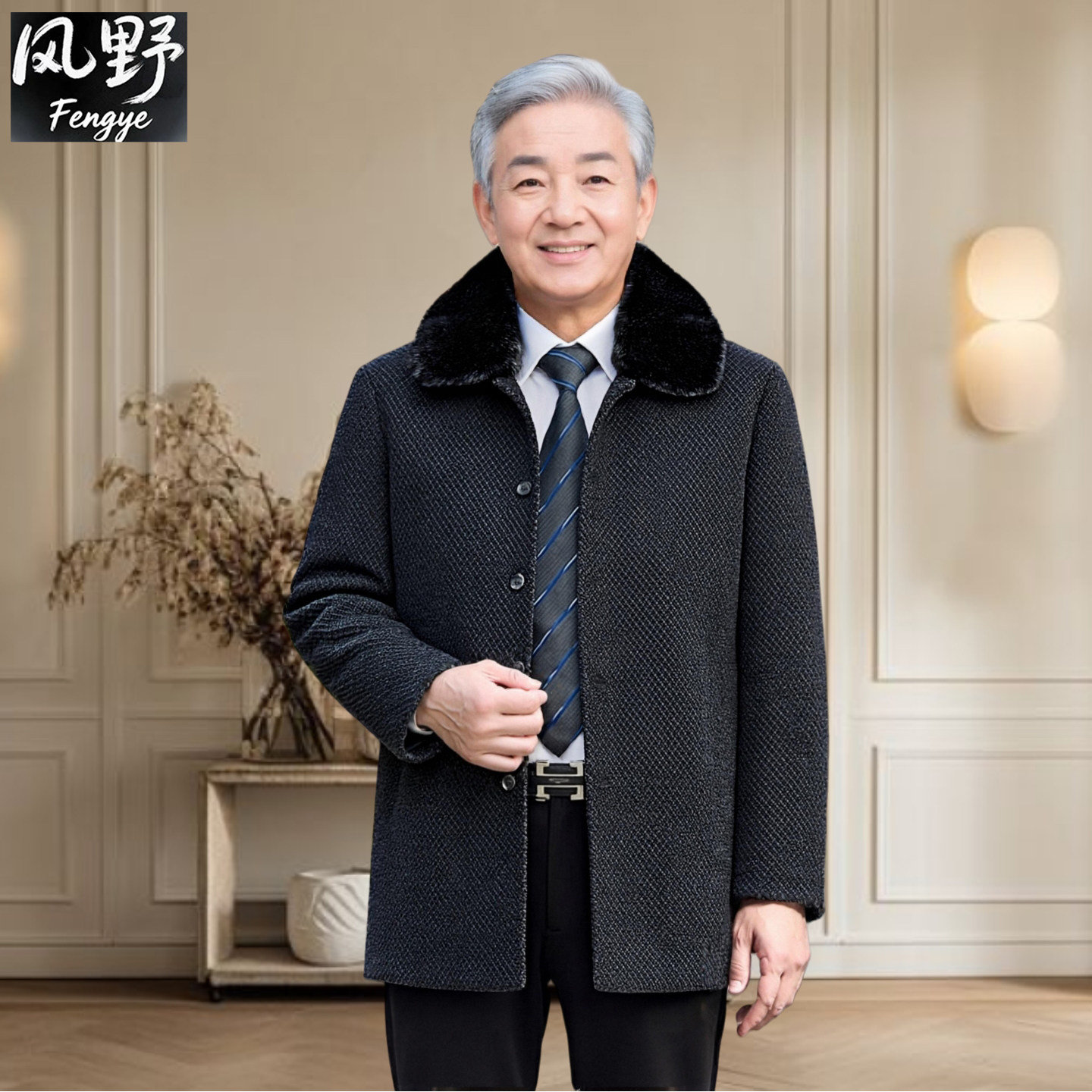 中老年毛呢外套男加绒加厚爸爸秋冬季外套装老年人爷爷棉袄上衣服,男装,中老年上装,淘宝优惠券,粉丝福利购,淘宝优惠卷