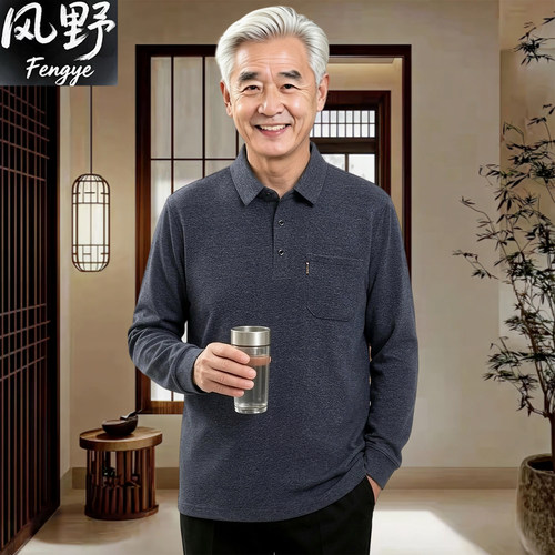 老年人男爷爷秋季翻领POLO衫长袖
