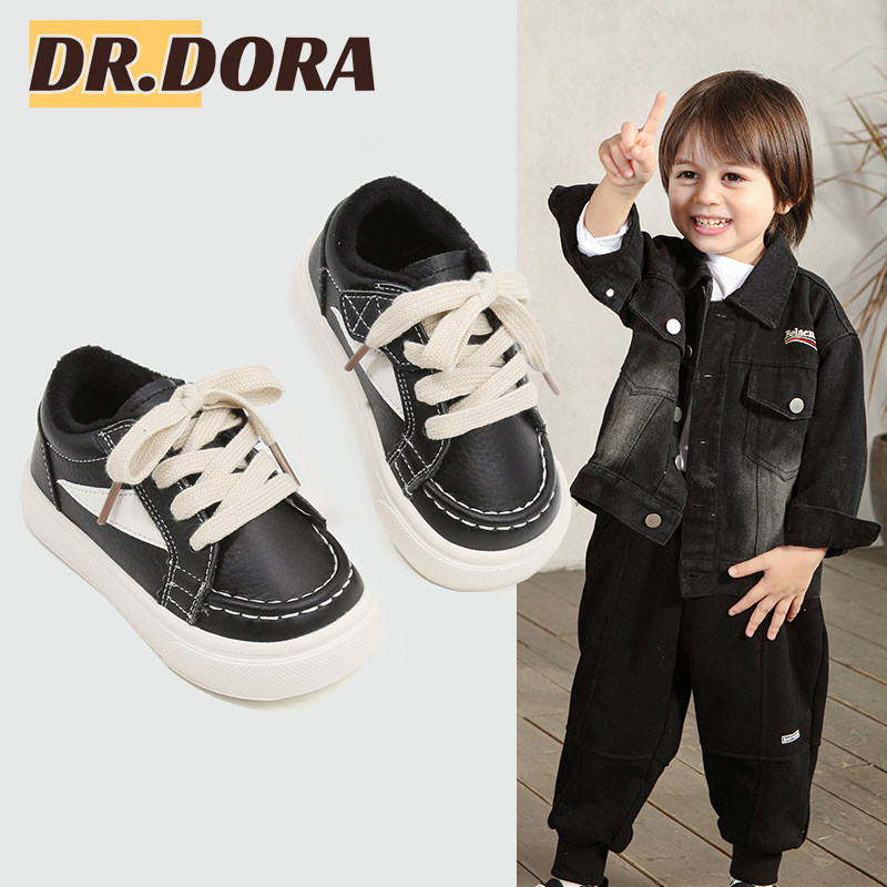 dora朵拉博士秋冬季板鞋加绒保暖二棉鞋宝宝软底防滑运动学步