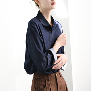 TRR 打破单调 微宽松长袖衬衫 瘦身针织牛仔上衣带有松量的衬衣女