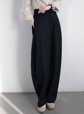 TRR 显瘦黑色半松紧腰弯刀裤女松弛香蕉裤长裤宽松廓形镰刀阔腿裤