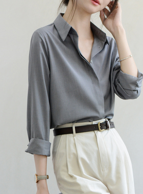 TRR 暗门襟竖暗纹微宽松衬衫长袖女商务通勤ol气质衬衫chic高级感