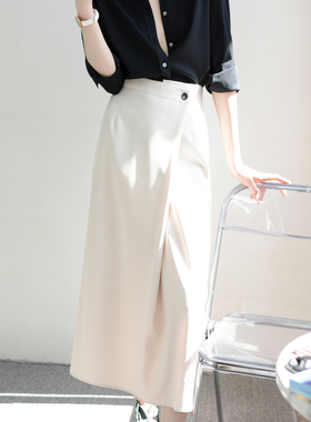 TRR  日式精致主义风不规则折叠腰一粒扣半身裙 女士高腰气质长裙