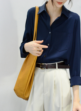 TRR 宝藏款闭眼收 宝石蓝微宽松衬衫女 chic气质休闲上衣时髦new