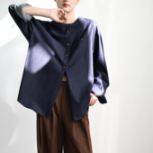 上身好显瘦圆领长袖 宽松衬衫 针织牛仔上衣 TRR 自带风格 调女衬衣