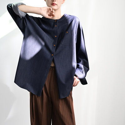 TRR宽松街头长袖针织牛仔衬衫女