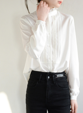 TRR style花边立领腔调长袖微宽松衬衫女new新中式宠爱叠穿白衬衣