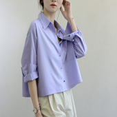 TRR new 粉紫小斗篷长袖 春秋时髦宽松女衬衫 miu味甜美少女感上衣