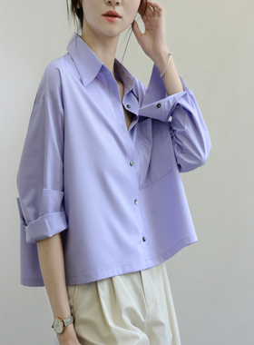 TRR 春秋时髦宽松女衬衫 miu味甜美少女感上衣 粉紫小斗篷长袖new