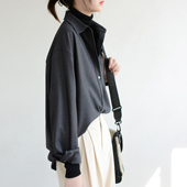 宽松衬衫 TRR 原创秋冬厚保暖高级深灰落肩设计长袖 显瘦上衣叠穿女