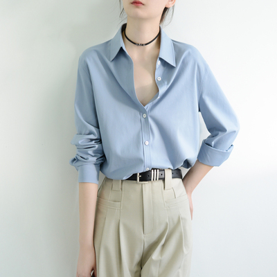TRR 极简通勤女衬衫长袖 微宽松棉质舒适衬衣 氧气感上衣时髦上衣