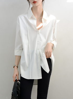 TRR style点睛之作褶皱宽松长袖白衬衫女上衣chic自留衬衣很美new