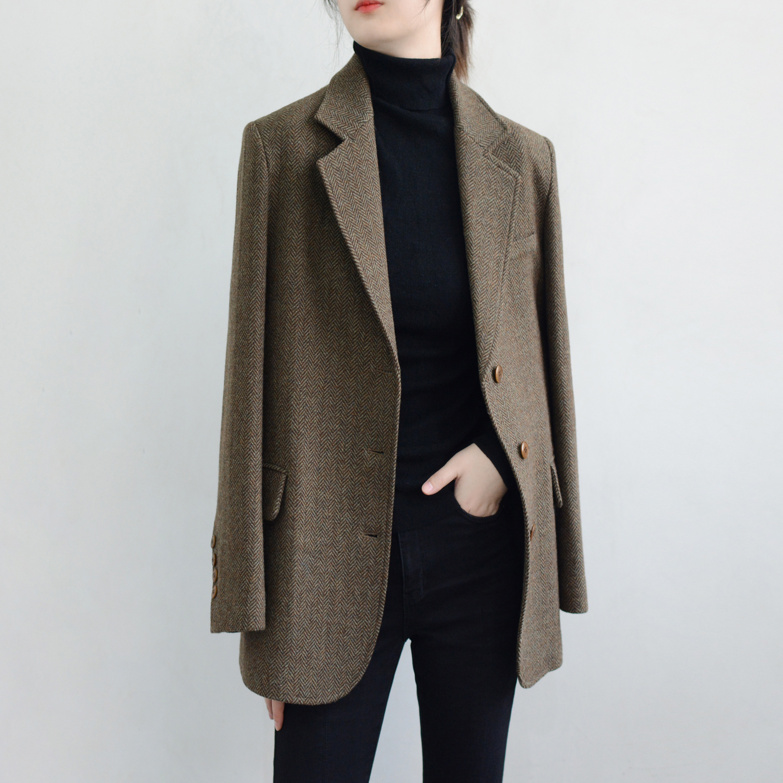 TRR羊毛毛呢中长通勤口袋气质