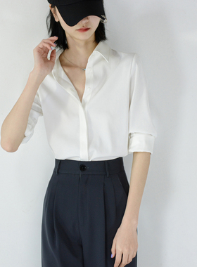 TRR 洁白无瑕 暗门襟微修身质感长袖白衬衫 女气质 时髦chic衬衣
