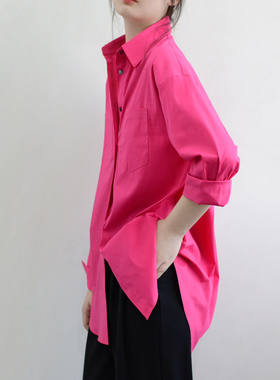 TRR 热情洋溢胭脂红oversize减龄时髦衬衣宽松长袖衬衫女慵懒小众