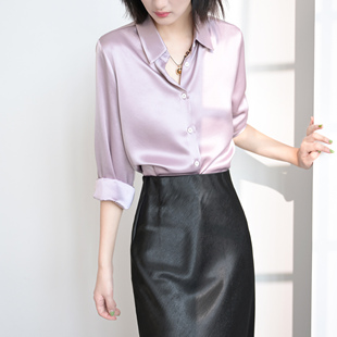 女 衬衫 new醋酸通勤日轻奢上衣 时髦柔光滤镜感缎面微宽松长袖 Trr