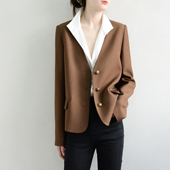 无领小西装 TRR style美拉德V领外套高级感 复古女叠穿英伦风西服