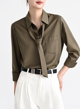 TRR 层次感条纹微宽松衬衫 通勤系领带上衣气质长袖衬衣 回头率高